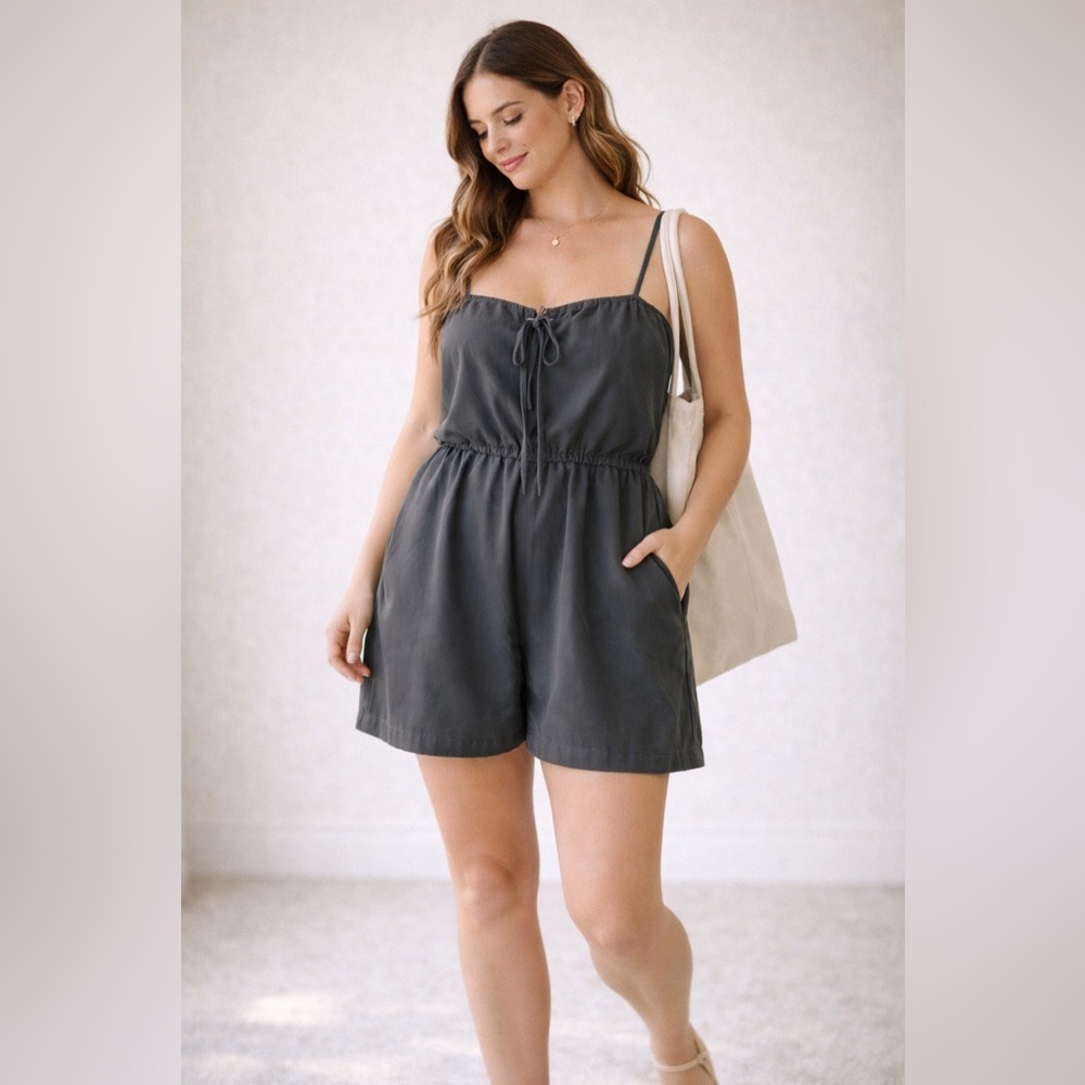 Fun July Gray Strapless Romper Size Large (New Without Tags) Neutral Minimalist